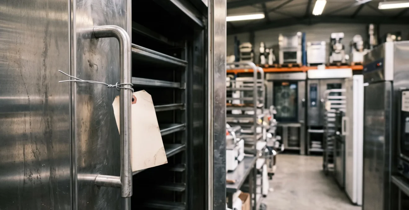 Une chambre de pousse professionnelle d'occasion exposée dans un entrepôt de matériel de boulangerie reconditionné.